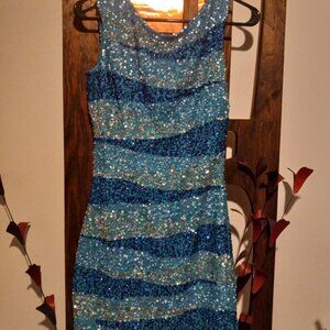 Adrianna Papell Blue Sequin Dress Size 4P